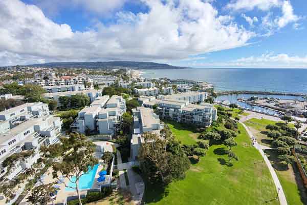 Seascape 1 and the Village in Redondo Beach drone shot